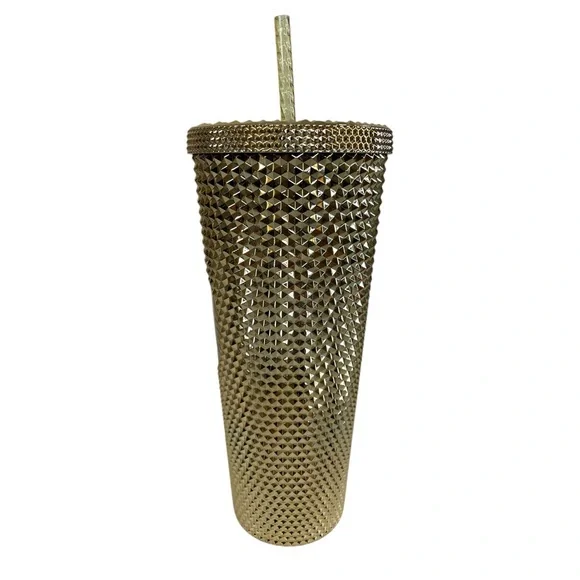 Starbucks 24 oz metallic gold studded Venti Cold Cup 2022 Holiday Tumbler - Picture 4 of 11
